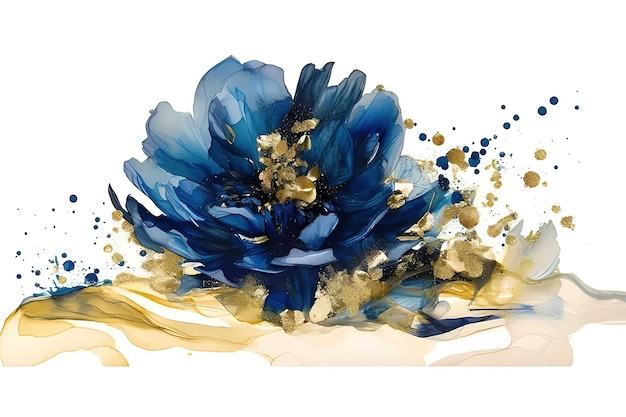 Une peinture d'une fleur bleue sur un fond blanc