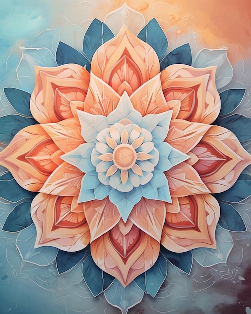 peinture d'une fleur avec un centre bleu et des pétales orange ai générative