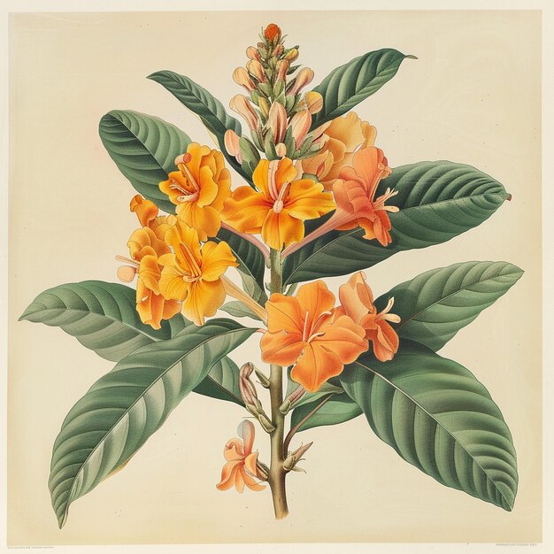 une peinture d'une fleur avec des fleurs d'orange