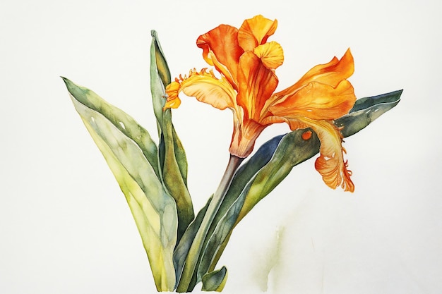 Une peinture d'une fleur avec des iris orange et jaune