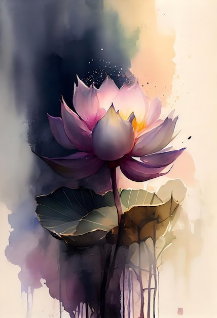 Une peinture d'une fleur de lotus à l'aquarelle