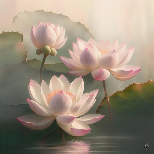 Une peinture d'une fleur de lotus avec le mot lotus dessus