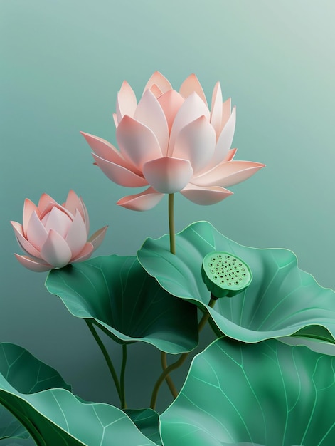 Photo une peinture d'une fleur de lotus avec le numéro 3 dessus illustration 3d de feuilles de lotus pendant le begin