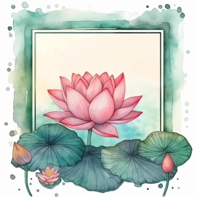 une peinture d'une fleur de lotus rose avec des feuilles vertes