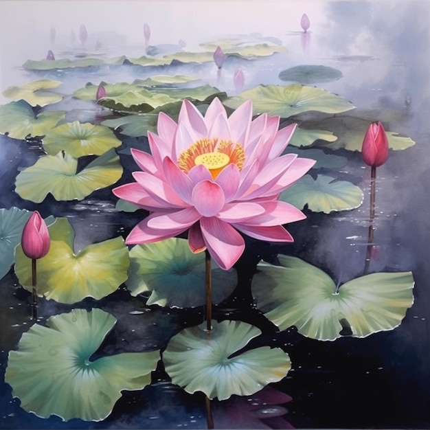 Photo une peinture d'une fleur de lotus rose avec le mot lotus dessus