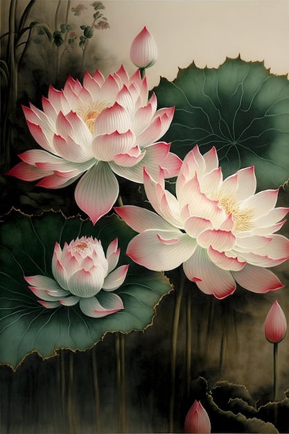 Une peinture d'une fleur de lotus