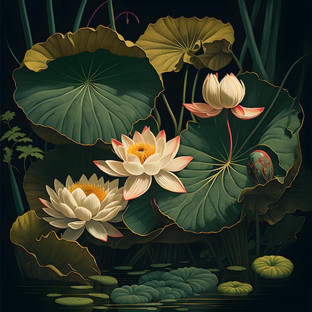 Une peinture d'une fleur de lotus