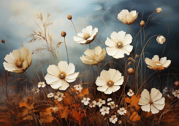 Peinture de fleurs blanches dans la nature