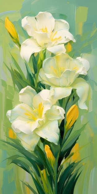 Peinture de fleurs blanches réalistes sur fond vert