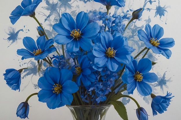 Photo une peinture de fleurs bleues dans un vase avec les mots fleurs bleuses dessus