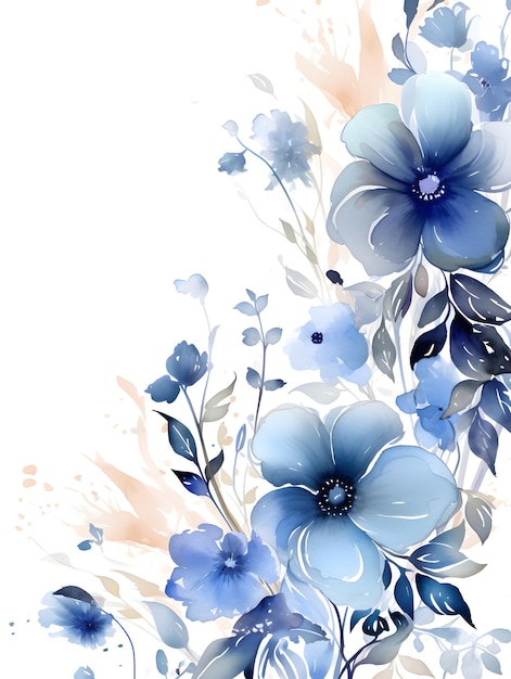 une peinture de fleurs bleues sur fond blanc Résumé fond de feuillage couleur saphir avec