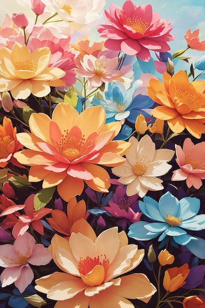 Une peinture de fleurs colorées dans un style aquarelle