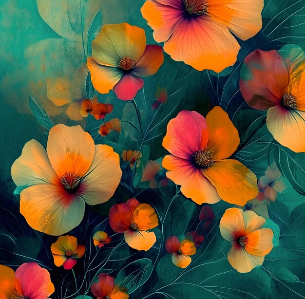 Photo une peinture de fleurs colorées a été générée
