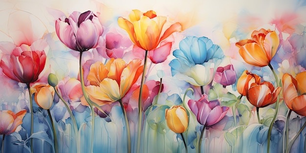 une peinture de fleurs colorées