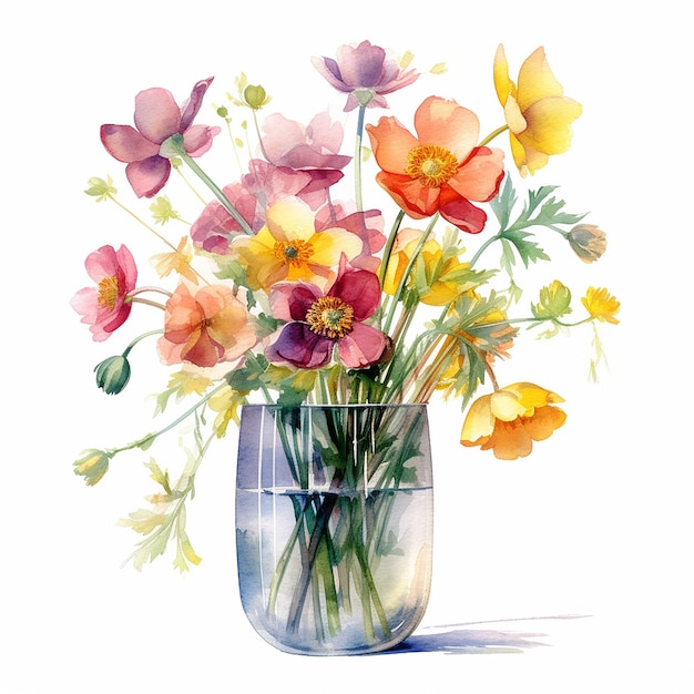 Une peinture de fleurs dans un vase avec des aquarelles.