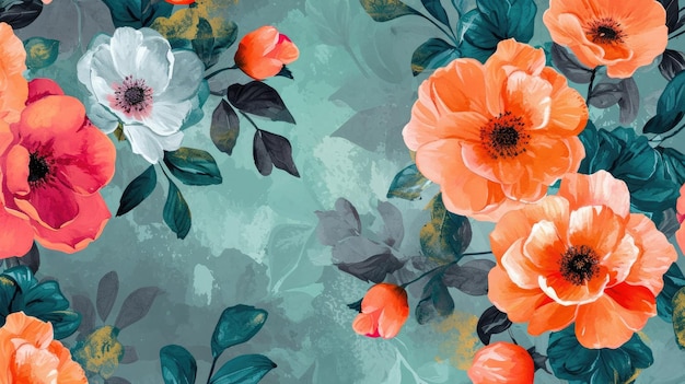 une peinture de fleurs avec des fleurs orange et blanches