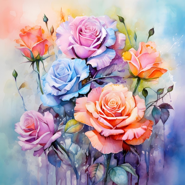 une peinture de fleurs avec un fond d'aquarelle