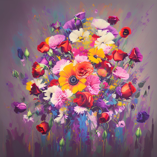 Une peinture de fleurs sur fond violet