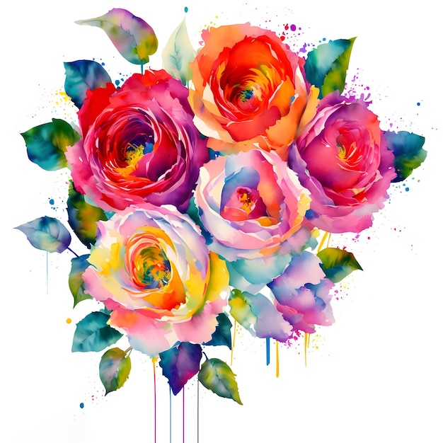 Peinture de fleurs multicolores Illustration de bouquet de fleurs Fleurs peintes numériquement AI générative