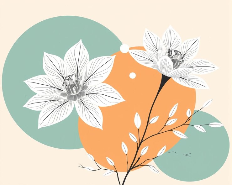 Photo une peinture de fleurs et une orange avec des fleurs dessus