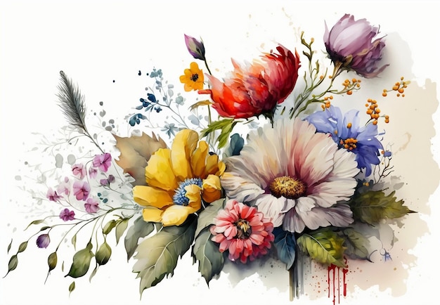 Une peinture de fleurs avec une plume