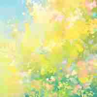 Photo une peinture de fleurs de printemps et d'herbe sur un fond jaune et bleu