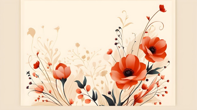 une peinture de fleurs rouges sur un fond beige Abstrait Arrière-plan de fleurs beige Invitation et