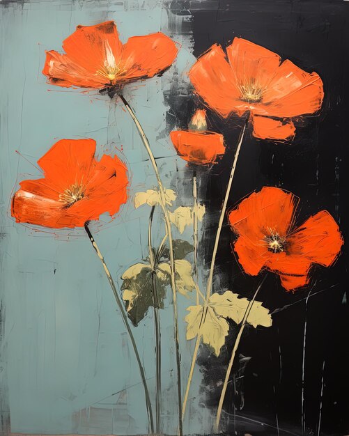 Photo une peinture de fleurs rouges avec le mot poppies en bas