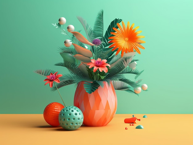 une peinture de fleurs et un vase avec une fleur dessus