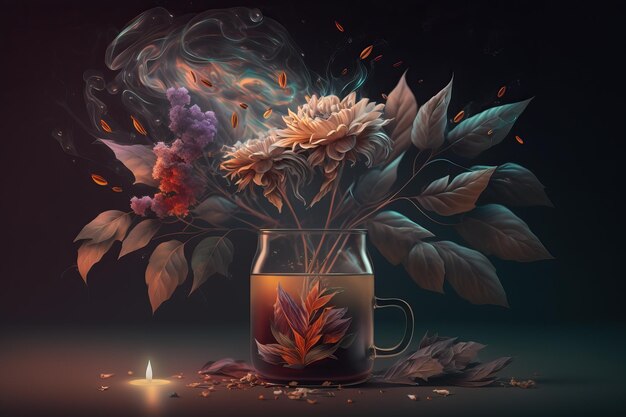 Une peinture de fleurs et un vase avec des fleurs