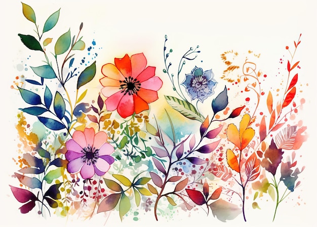 Une peinture florale colorée avec un fond d'aquarelle.