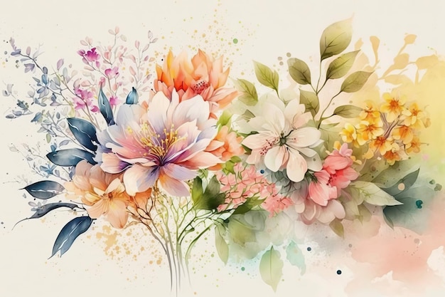 Une peinture florale colorée avec un fond d'aquarelle.