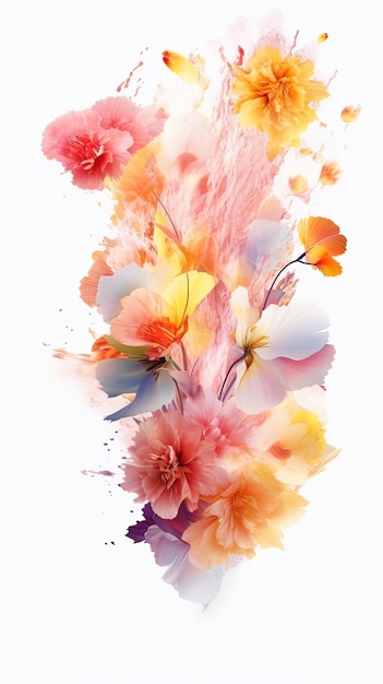 Une peinture florale colorée avec un fond blanc.