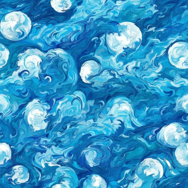 une peinture d'un fond bleu et blanc avec des bulles génératives ai