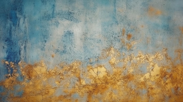 Peinture d'un fond bleu et or avec un arbre au premier plan ai générative