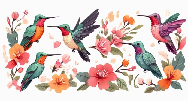 peinture de fond de fleurs et d'oiseaux