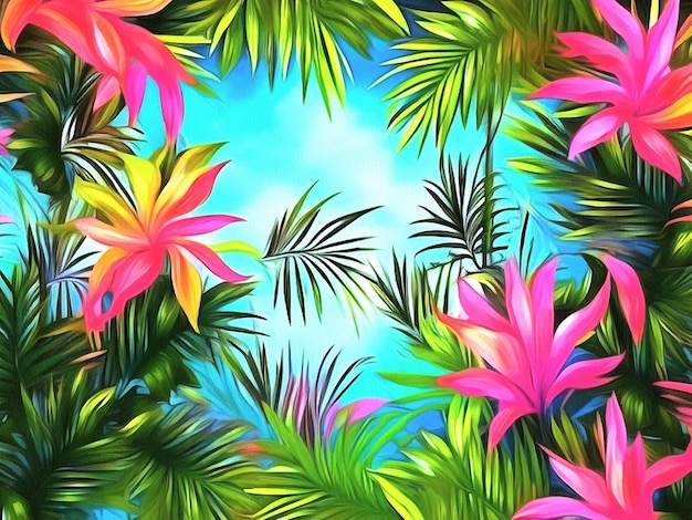 Peinture de fond tropical floral belle nature sur toile de papier AI générative