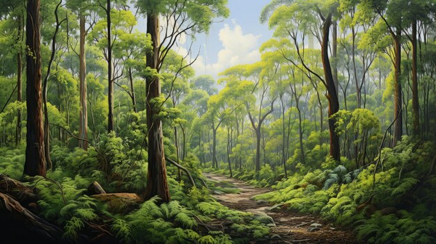 Photo peinture de la forêt équatoriale luxuriante inspirée par greg hildebrandt