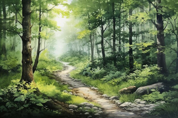 Une peinture de forêt de sérénité d'aquarelle à l'aquarelle