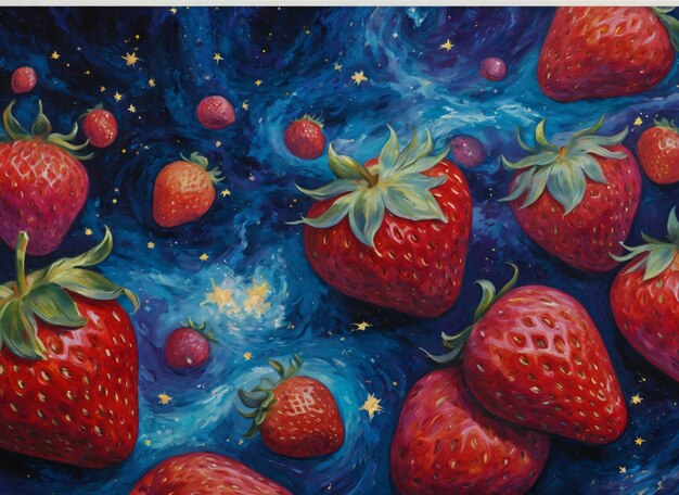 Photo une peinture de fraises avec des étoiles en arrière-plan