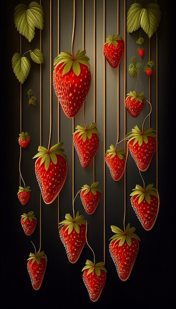 Une peinture de fraises sur une ficelle