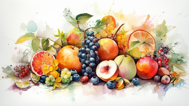 Une peinture de fruits et de baies