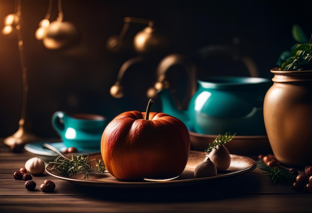 une peinture de fruits et légumes sur une table générée par ai