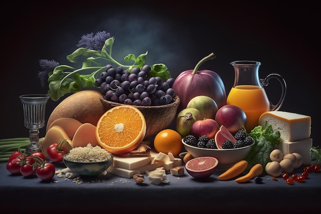 Une peinture de fruits et légumes