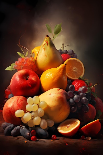 Une peinture de fruits avec le mot fruit dessus