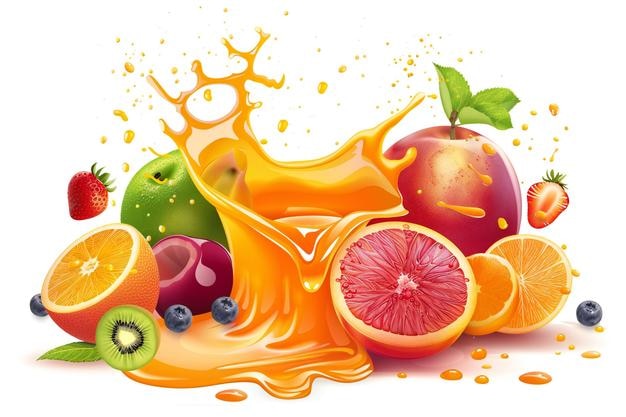 une peinture de fruits et d'oranges avec le mot fruit dessus