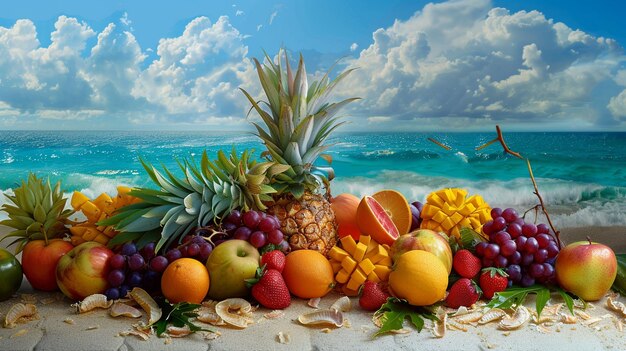 Peinture de fruits tropicaux sur une plage