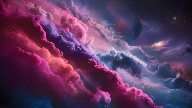 une peinture de fumée violette et rose et de nuages violets