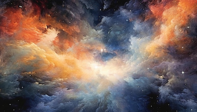 Peinture d'une galaxie colorée avec des étoiles et une lumière brillante générative ai