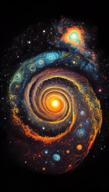 Peinture d'une galaxie spirale avec un centre lumineux entouré d'étoiles génératives ai